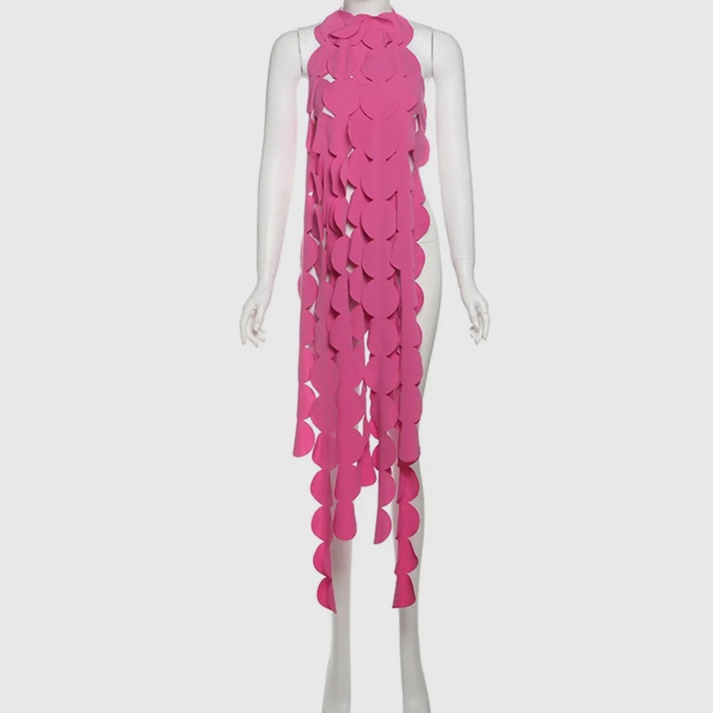 Rose Sheer Panel Backless Maxi Dress Boho Halter Neck Tunics - Picture 2 of 7